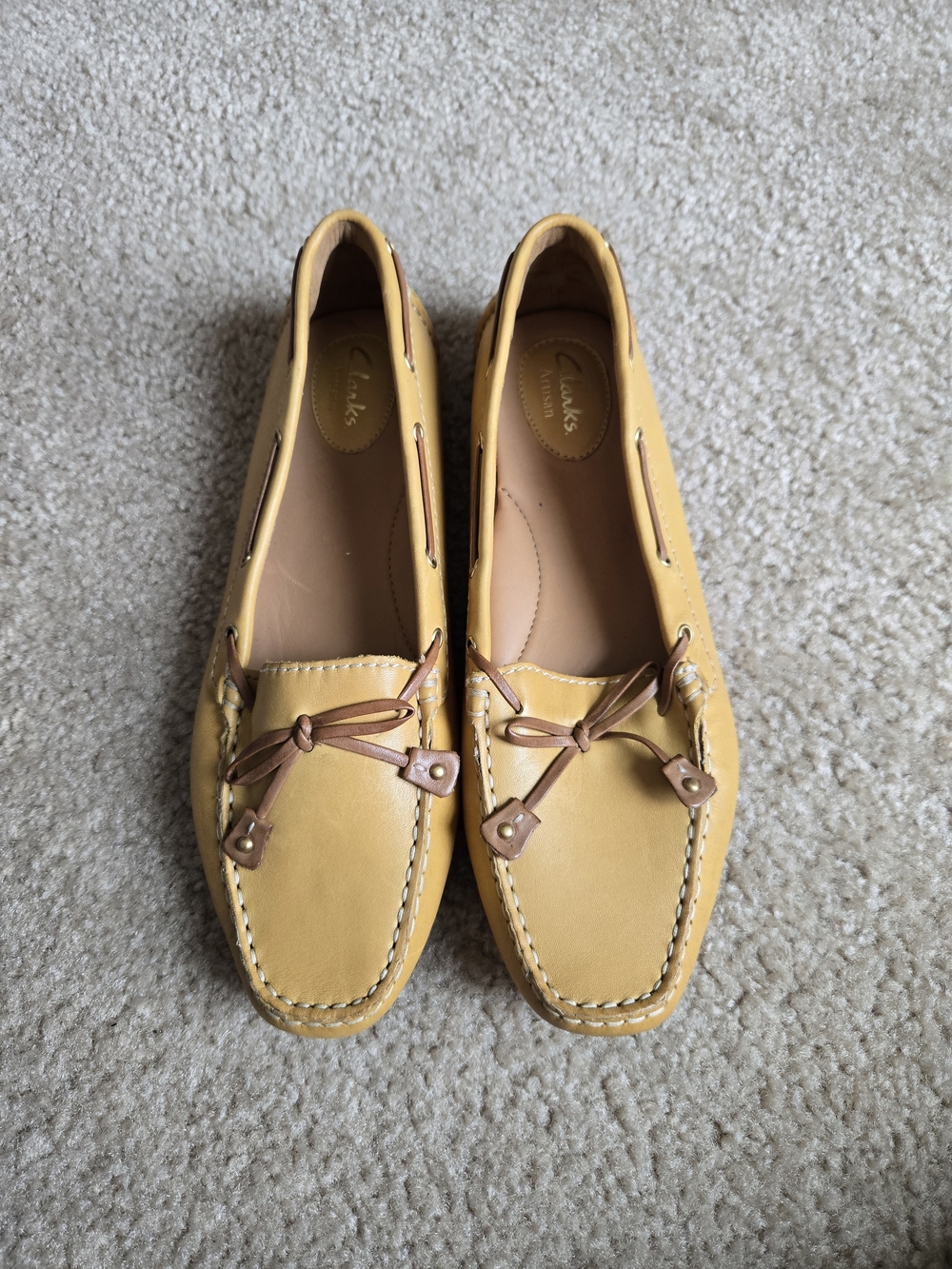 Clarks Yellow Leather Boat Loafers with Tan Lacing